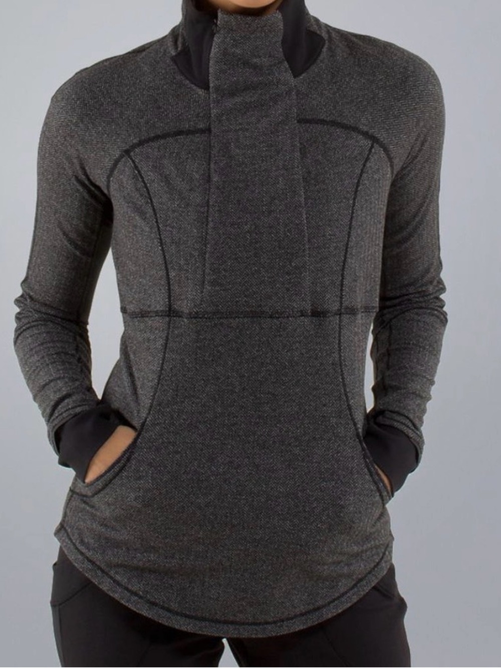 LULULEMON Gray Herringbone Pullover Women's 8 Yoga 1/2 Zip Long Sleeve EXCELLENT